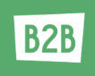 Grünes Quadrat mit den fettgedruckten weißen Buchstaben B2B in der Mitte des Bildes, das für Business-to-Business steht.